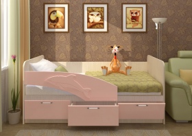 Кровать на 1600 «Дельфин» розовый металл